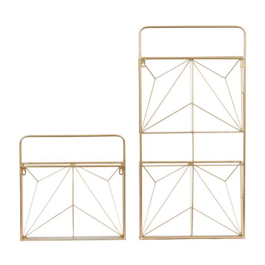 Gold Metal Rustic Wall Shelf Set